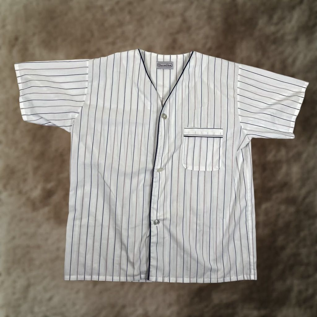 Oscar De La Renta VINTAGE Oscar de la Renta Pajama Top Mens Large White Striped Button Lounge 90s Size US L / EU 52-54 / 3 - 1 Thumbnail