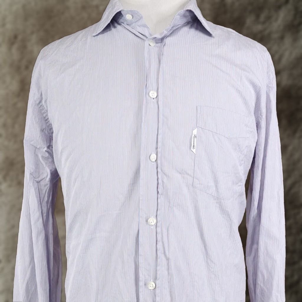 Faconnable VINTAGE Faconnable Dress Shirt Mens XL Blue Pinstripe Cotton Button Front Classic Size 46R - 1 Thumbnail