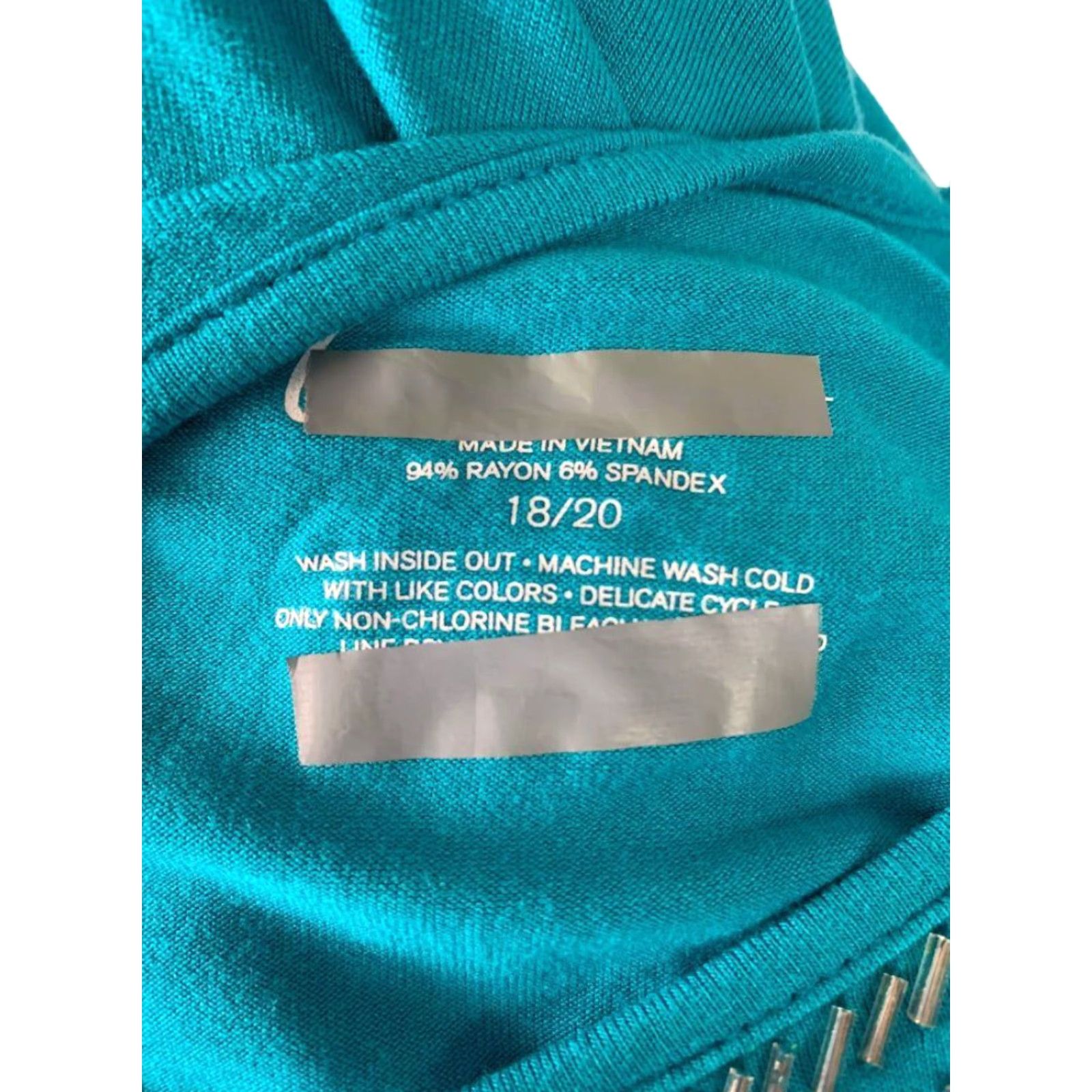 Vintage Lane Bryant Blouson Jersey Knit Top 18/20 3/4 Sleeve Beaded Neckline Teal Blue Women PLUS Womens Size XXL / US 16-18 / IT 52-54 - 6 Thumbnail