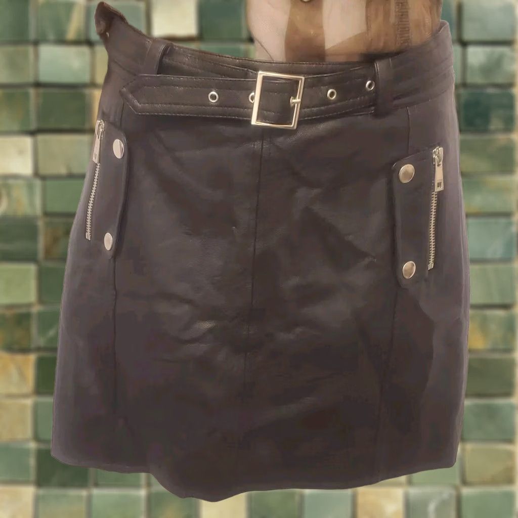 Topshop Topshop Skirt Size 4 Black Faux Leather Belted Moto Biker Goth Punk Emo Grunge Size 27" / US 4 / IT 40 - 1 Thumbnail