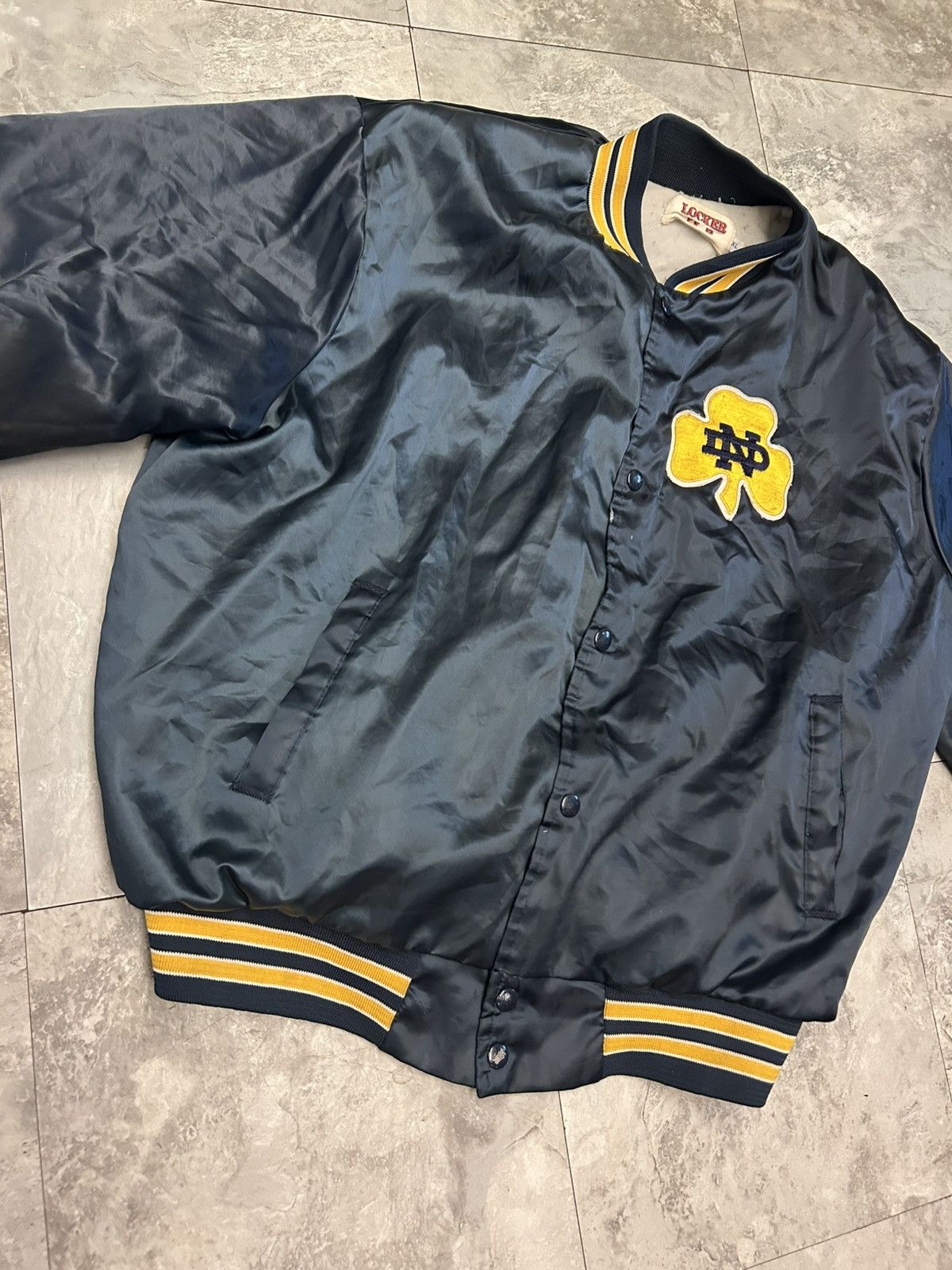 Other Vintage Notre Dame Locker Spell Out Satin Bomber Jacket - XL Size US XL / EU 56 / 4 - 20 Thumbnail
