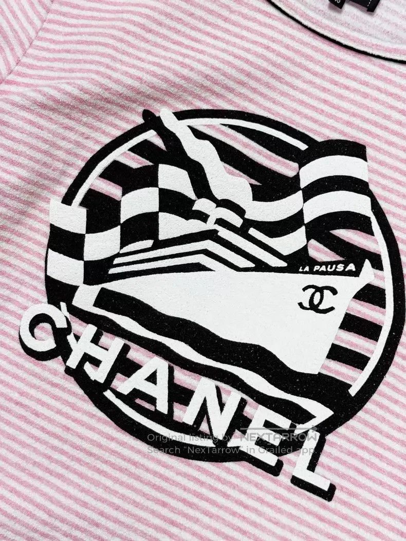 Chanel Chanel 19C cruise series pink and white striped round neck Size S / US 4 / IT 40 - 4 Thumbnail