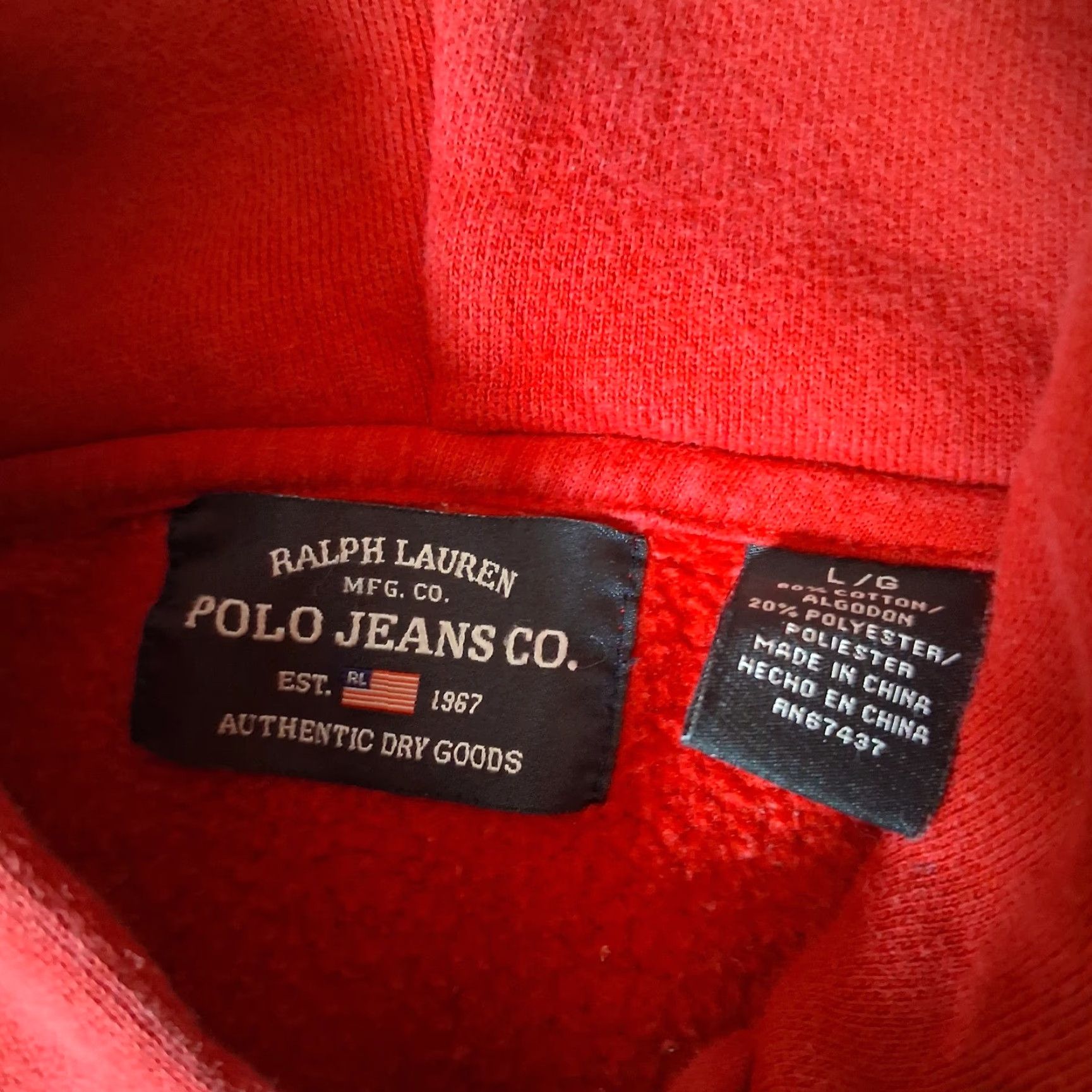 Vintage VINTAGE Ralph Lauren Polo Jeans Sweatshirt Men L Red 1/4 Zip Hoodie Pullover Nautical Preppy Retro Denim Knit Embroidred Stripe Pattern Used Size US L / EU 52-54 / 3 - 6 Thumbnail