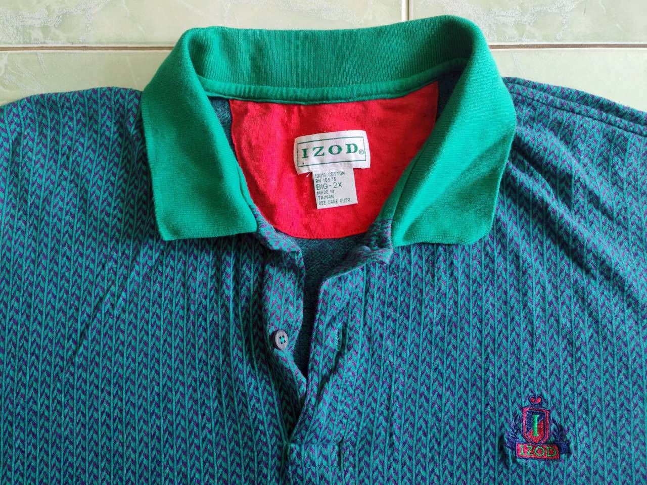 Izod 90s IZOD Polo Big 3XL Green Purple Abstract Pattern 27/31 Size US XXL / EU 58 / 5 - 4 Thumbnail