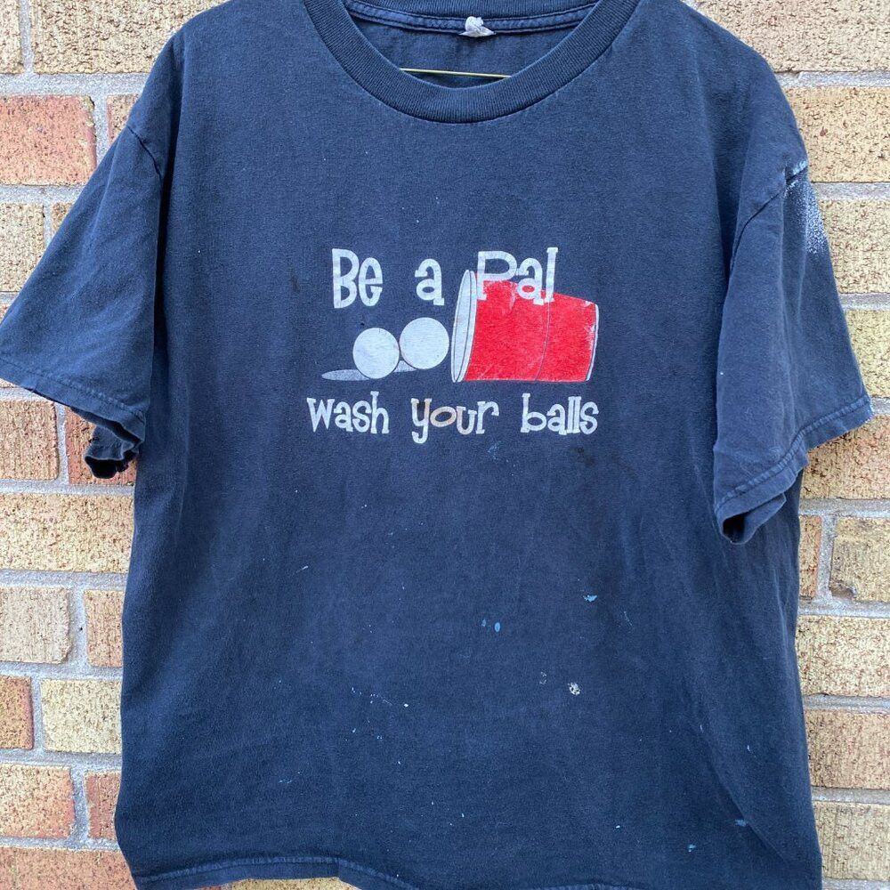 Vintage Vintage 'Be a Pal Wash Your Balls' Cup Pong Graphic T Shirt Size US L / EU 52-54 / 3 - 8 Thumbnail
