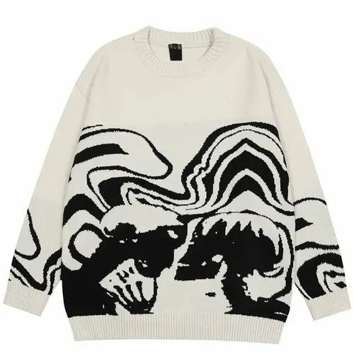 Japanese Brand × Vintage New Waved Distorted Black Waves Knitted Unisex Sweater Size US L / EU 52-54 / 3 - 1 Thumbnail