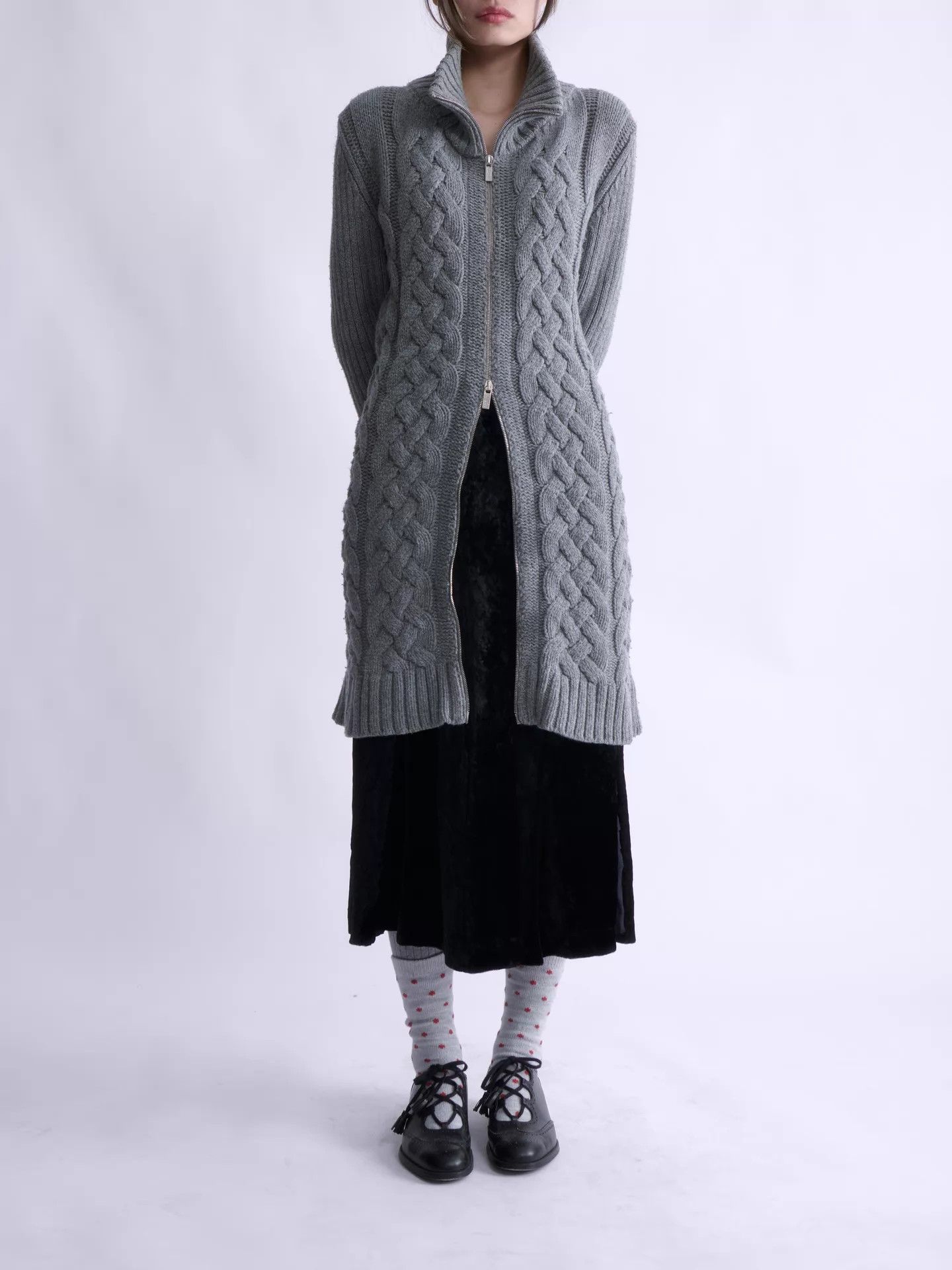 Blumarine Blugirl by Blumarine Gray Zipper Knit Long Jacket Size ONE SIZE - 5 Thumbnail