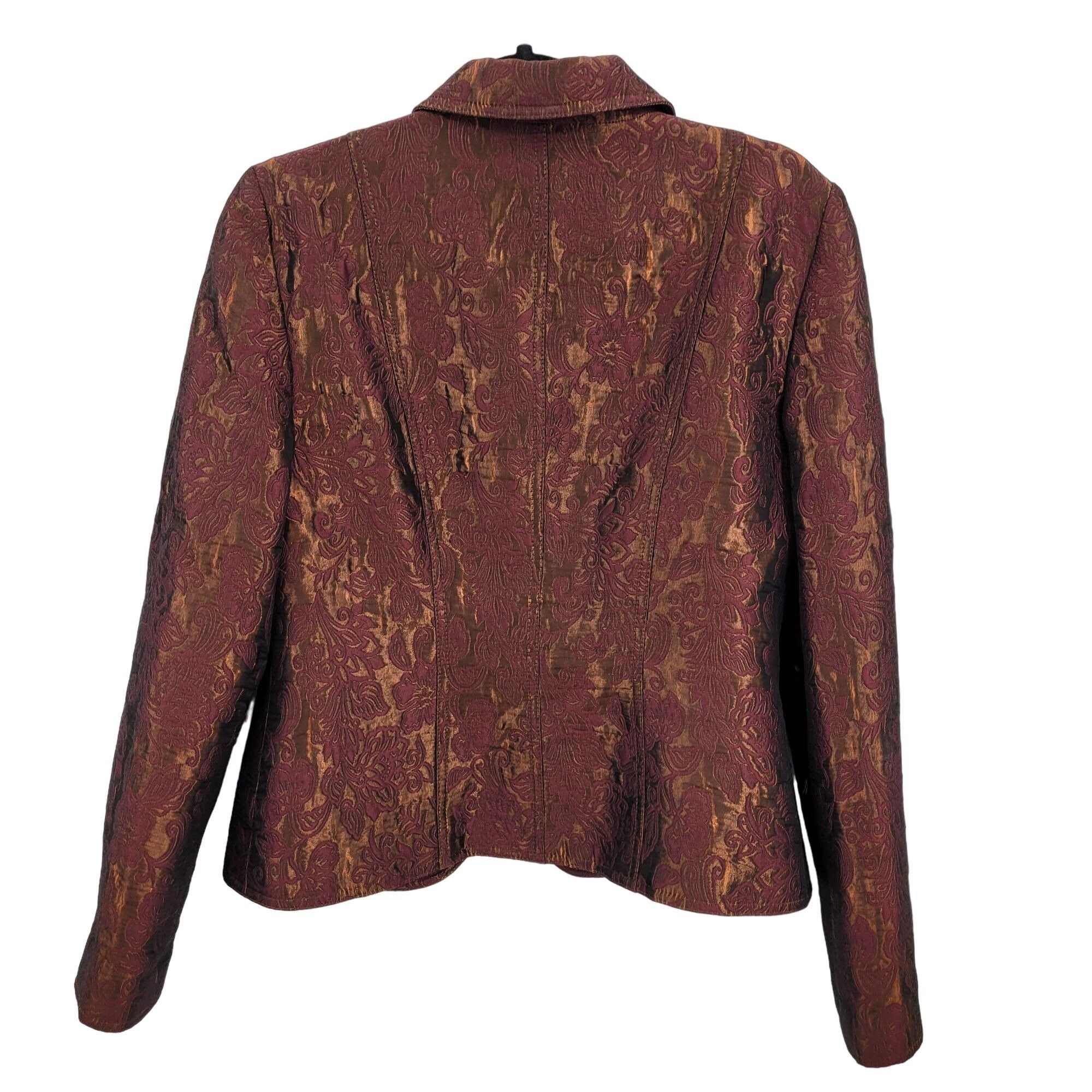 Vintage Vtg Y2k Maroon Metallic Blazer Sz !0 Smoking Jacket Jacquard Size L / US 10 / IT 46 - 2 Thumbnail