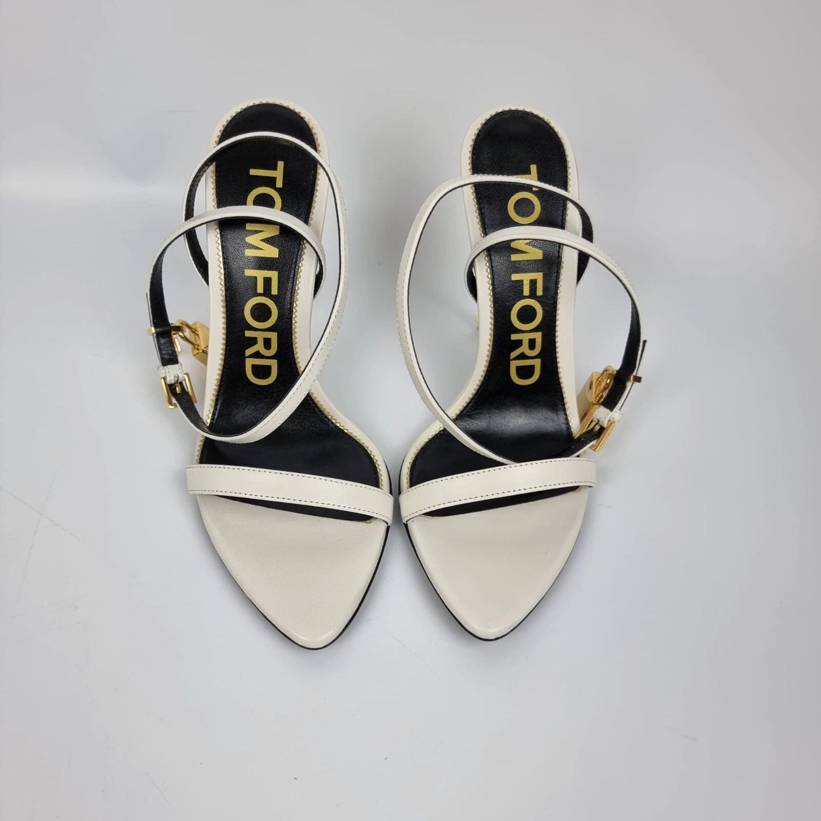 Tom Ford TOM FORD Padlock White Pointy 105mm Leather Sandals Size US 9.5 / IT 39.5 - 9 Thumbnail