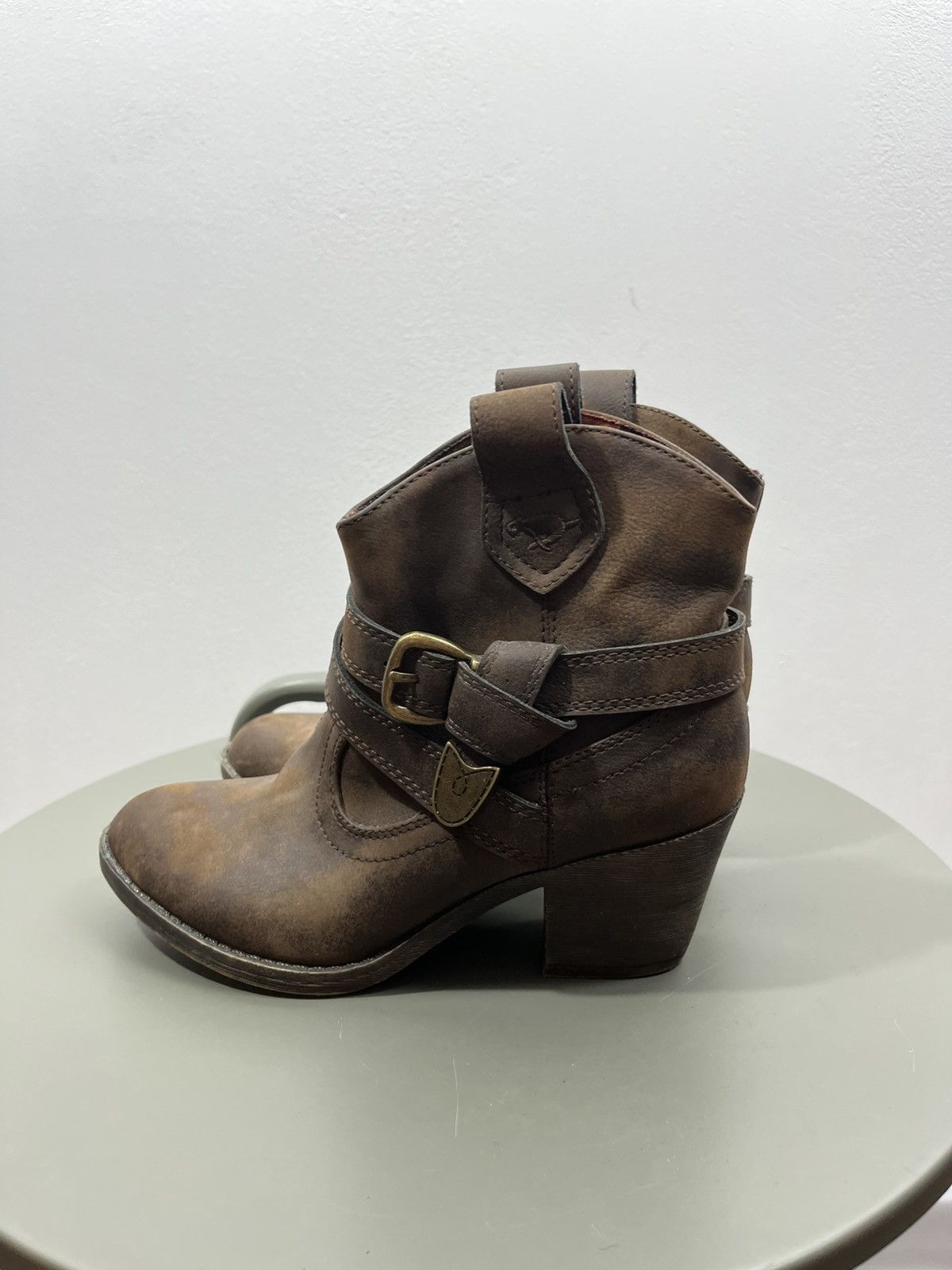 Other Brown Western Ankle Boots Buckle Strap Distressed Heel US5.5 Size US 5.5 / IT 35.5 - 5 Thumbnail