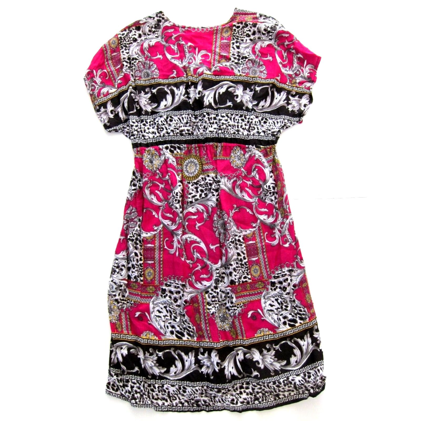 Pinko She's Cool Pink Black Yellow Paisley Floral Short Sleeve Tunic Dress M Size 32" / US 10 / IT 46 - 2 Thumbnail