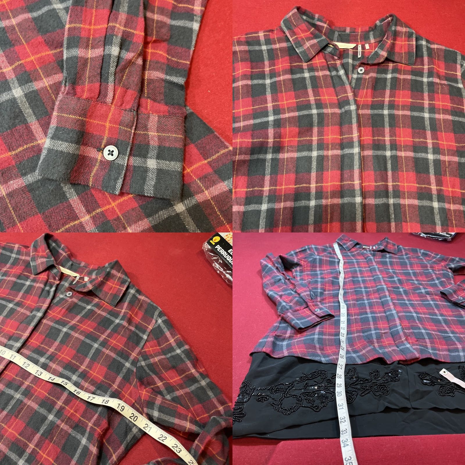 Soft Surroundings Soft Surroundings Shirt Women M Red Plaid Flannel Button-Up Long Sleeve Bling Hem Beads Collared Tunic Casual Fall Winter Boho Size M / US 6-8 / IT 42-44 - 8 Thumbnail