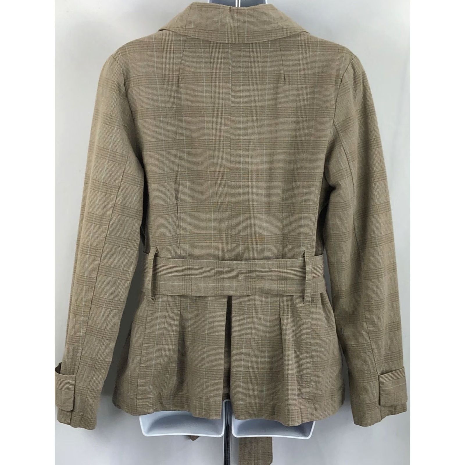 Vintage Miss Lili Blazer Jacket Plaid Belted Pockets Short Trench 90s Y2K Brown Tan Women's M Size 32" / US 10 / IT 46 - 3 Thumbnail
