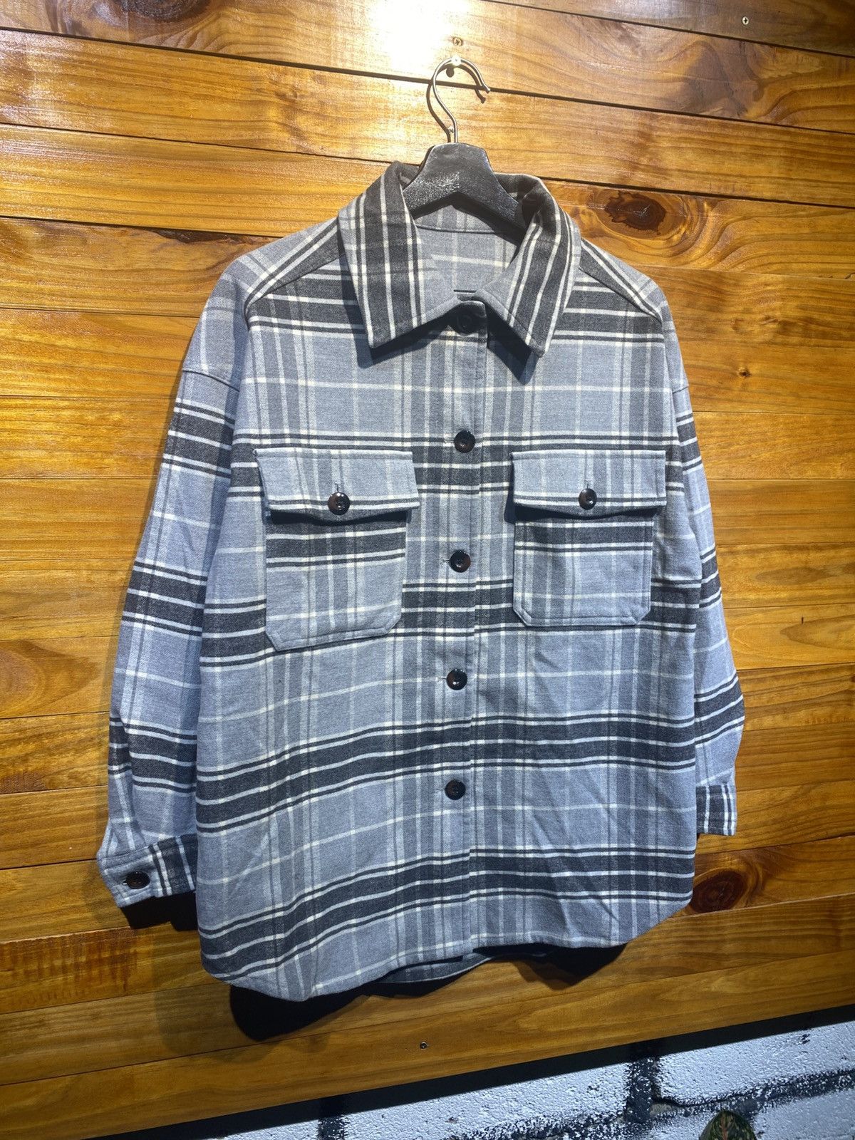 GU Vintage-Inspired GU Gray Plaid Flannel Shirt Jacket Unisex Size US M / EU 48-50 / 2 - 5 Thumbnail