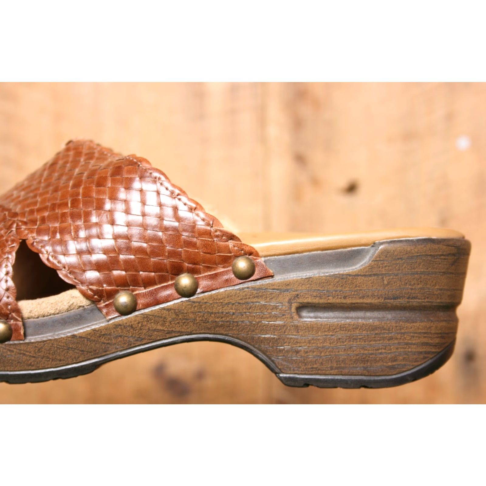 Dansko Dansko Mila Dark Tan Leather Basket Weave Slide Sandals US 6.5-7 EUR 37 Womens Sandal Size US 6.5 / IT 36.5 - 7 Thumbnail