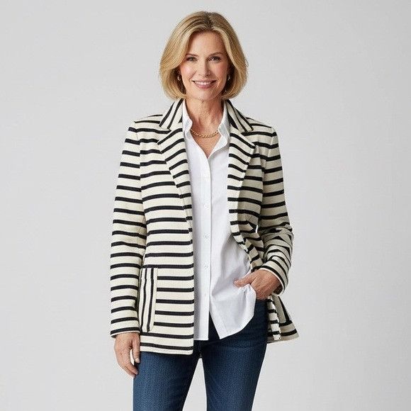 Vineyard Vines Vineyard Vines Striped Women's Blazer- Navy and White Size S / US 4 / IT 40 - 1 Thumbnail