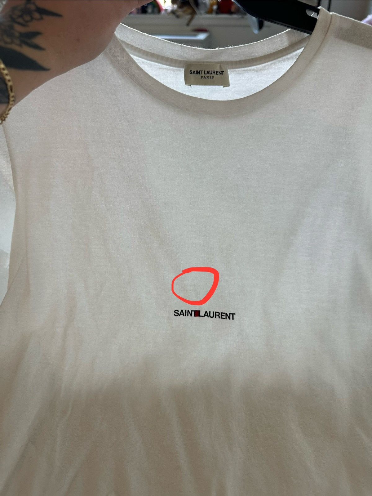 Saint Laurent Paris Saint Laurent Rive Gauche Center Spellout Logo White Tee Size XS / US 0-2 / IT 36-38 - 4 Thumbnail
