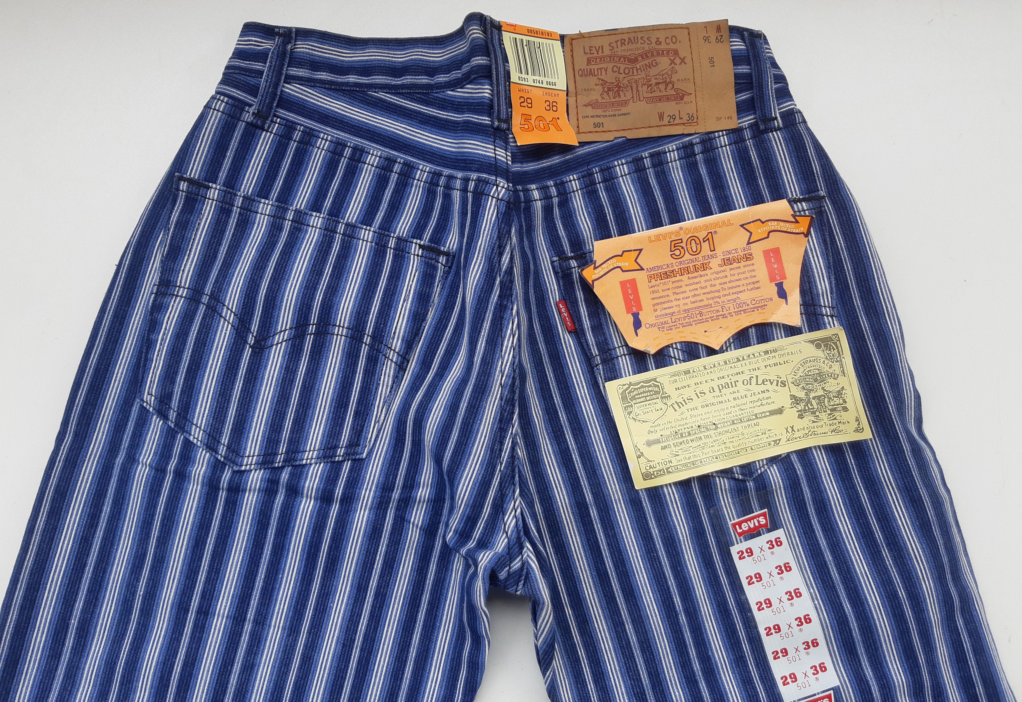 Levi's Vintage 90s LEVIS 501 Original Fit USA Hickory Stripe NWT Size 29" - 5 Thumbnail