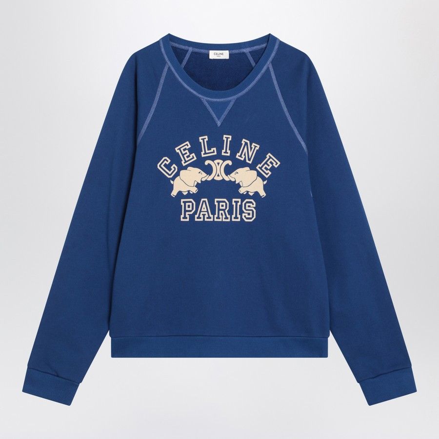 Celine o1d2blof0226 Cotton Logo Sweatshirt in Blue Size US L / EU 52-54 / 3 - 1 Thumbnail