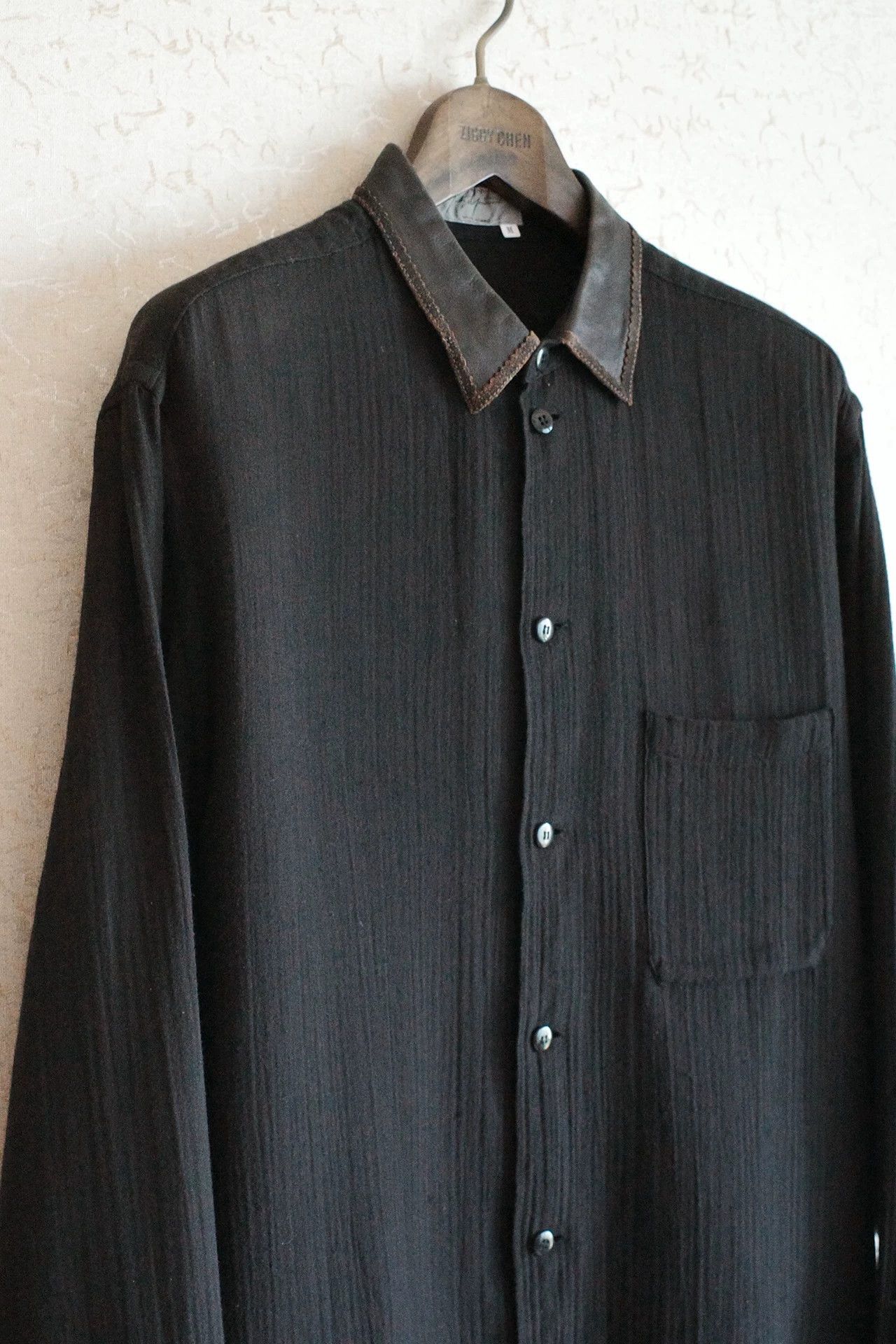 Yohji Yamamoto Yohji Yamamoto 96SS F&B Leather Collar Shirt Size US M / EU 48-50 / 2 - 4 Thumbnail