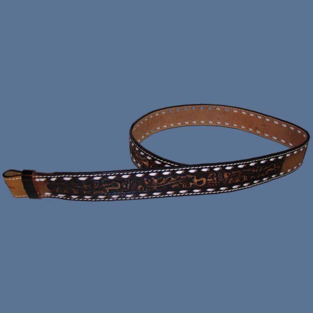 Vintage VINTAGE Tex-Made Belt Mens 38" Tooled Leather Black Brown Cowboy Rodeo Western Belt Size 38 - 1 Thumbnail