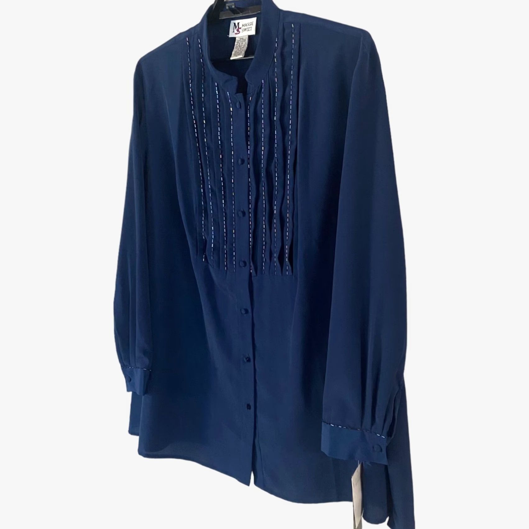 Vintage VINTAGE Maggie Sweet Beaded Button-Up Blouse Mandarin Collar Blue Women's 3X New Size XXL / US 16-18 / IT 52-54 - 2 Thumbnail