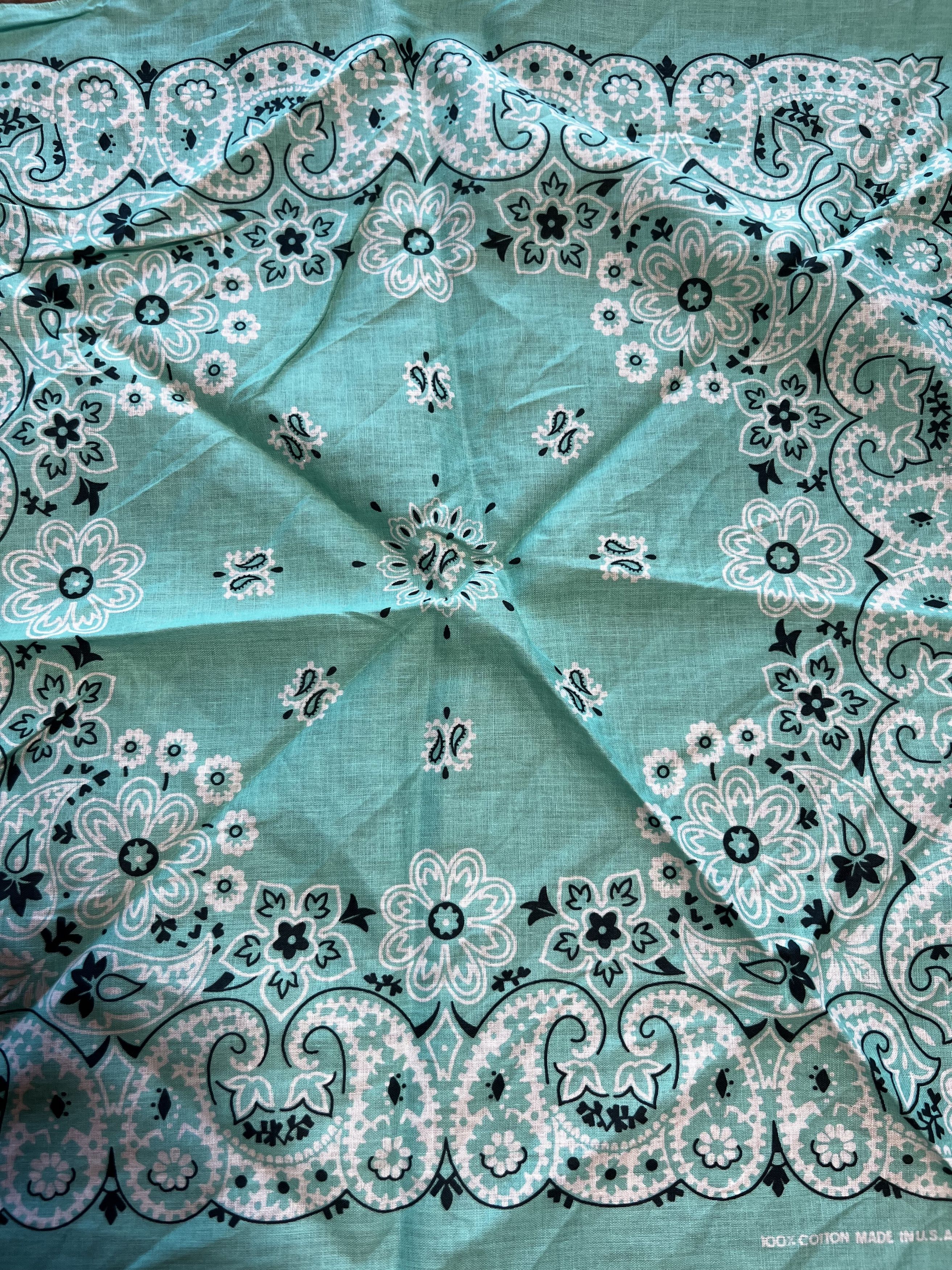 Vintage Vintage 1970-1990's Turquoise Paisley Bandana RN 15187 Size ONE SIZE - 3 Thumbnail