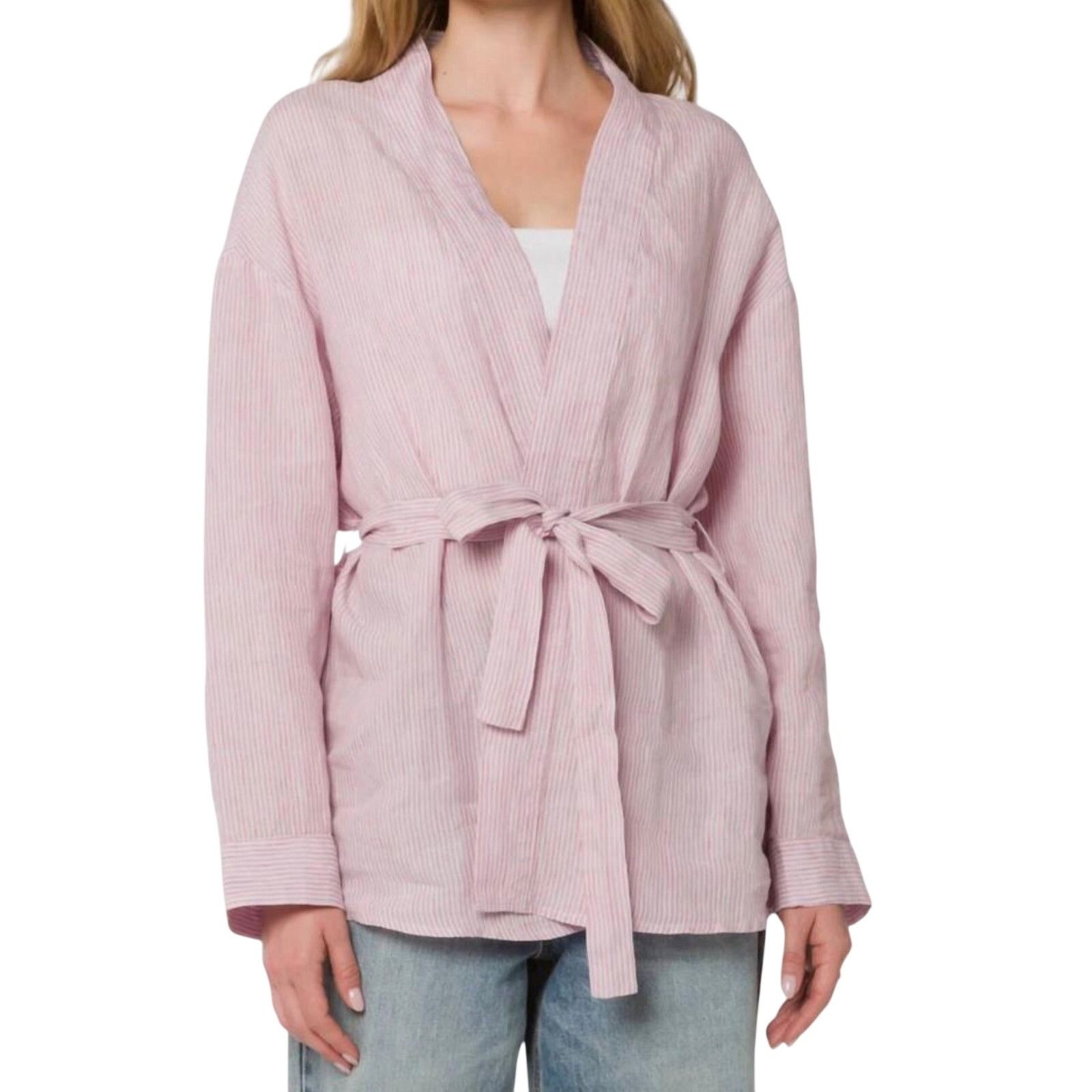 Other Velvet Heart Nelly Stripe Belted Kimono Top 100% Linen NWT Size M / US 6-8 / IT 42-44 - 6 Thumbnail