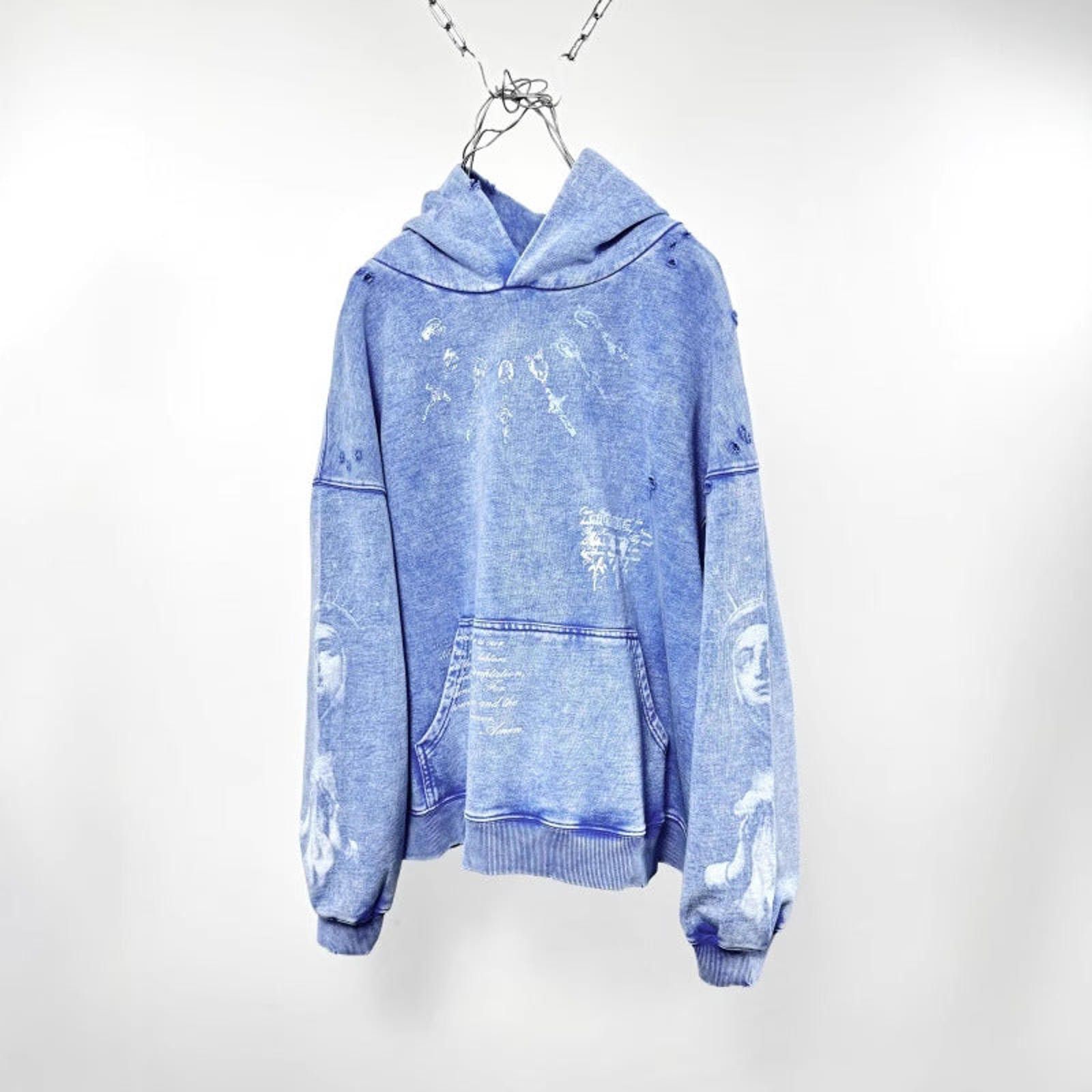 Other Portrait-Print Washed Distressed Pullover Hoodie | Blue Size US M / EU 48-50 / 2 - 3 Thumbnail