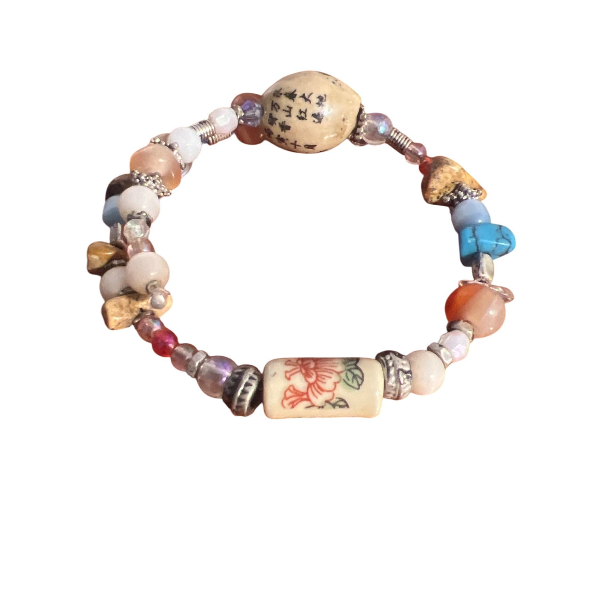 Other Multicolor Beaded Bracelet Memory Floral Chinese Script Desi Size ONE SIZE - 3 Thumbnail