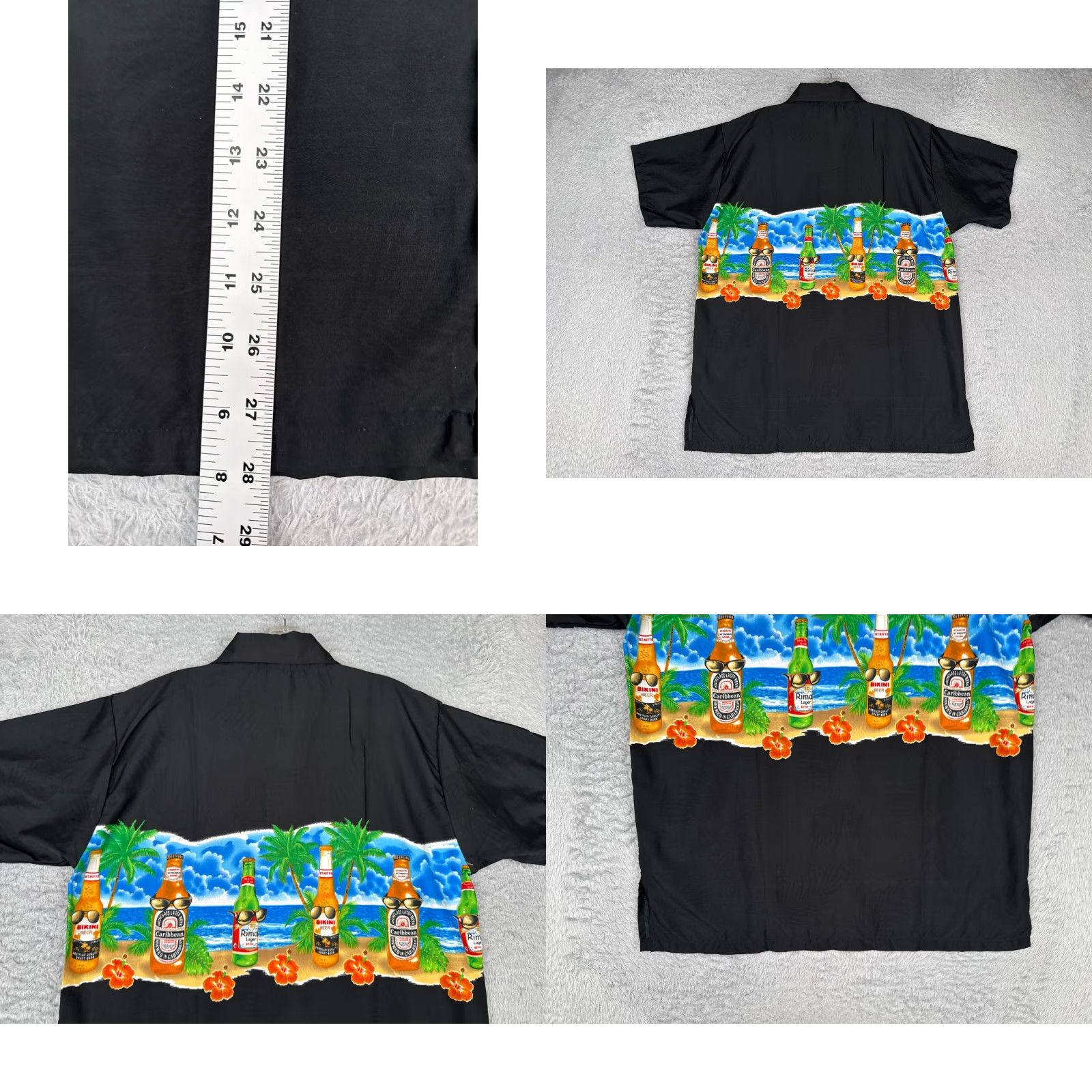 Erima Rima Shirt Men M Black Palm Beer Sunglasses Beach Hawaiian 100% Terivoile Floral Short Sleeve Button-Up Size US M / EU 48-50 / 2 - 9 Thumbnail