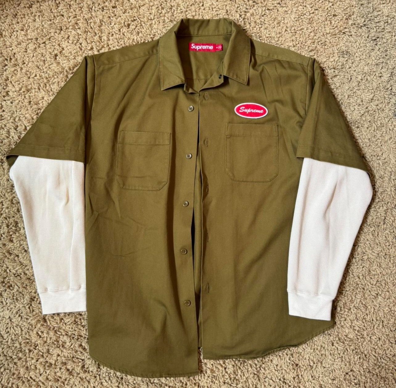 Supreme Supreme Thermal Sleeve Work Shirt Olive | Grailed