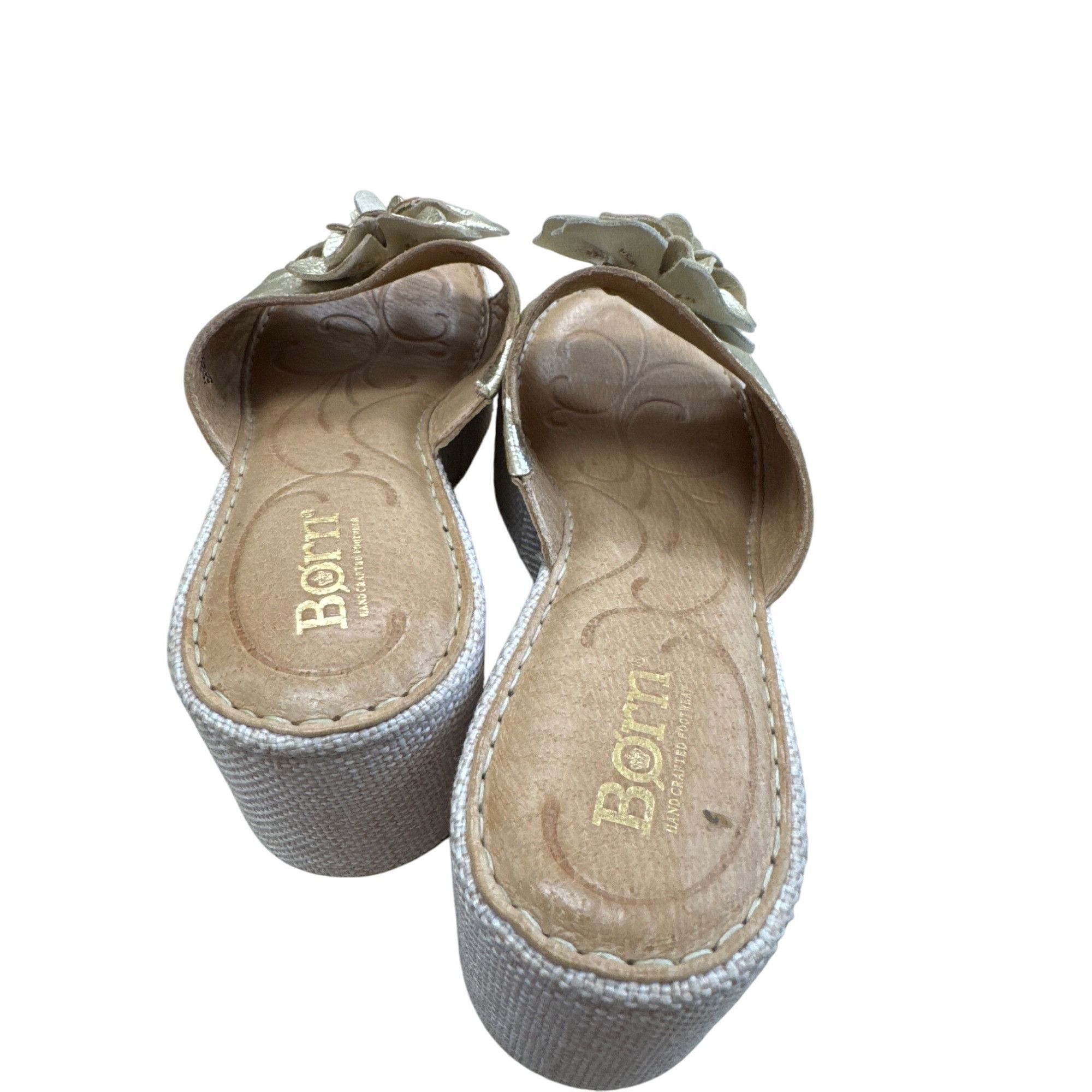 Born Born Womens Metallic Gold Floral Leather Wedge Sandals Size Size US 6 / IT 36 - 11 Thumbnail