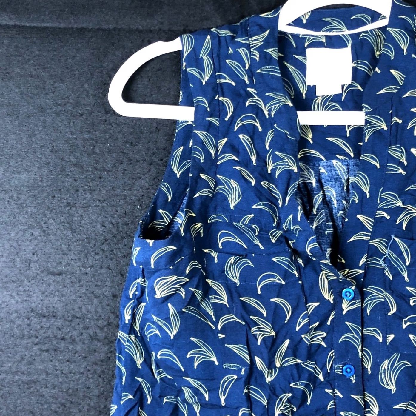 Anthropologie Maeve Blouse Blue Banana Print Sleeveless Button Down 0 Womens Vintage Size XS / US 0-2 / IT 36-38 - 5 Thumbnail