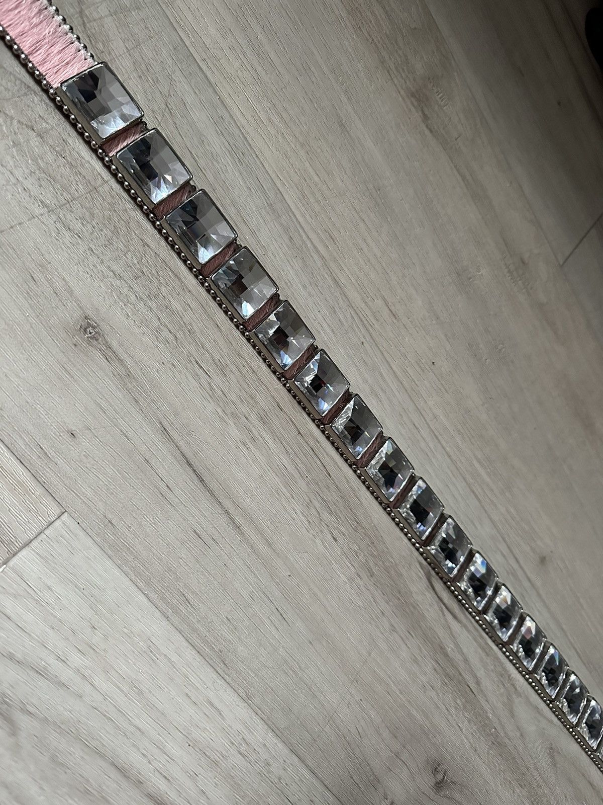 B.B. Simon BB SIMON belt light pink horse hair Swarovski Crystals Size 32 - 8 Thumbnail