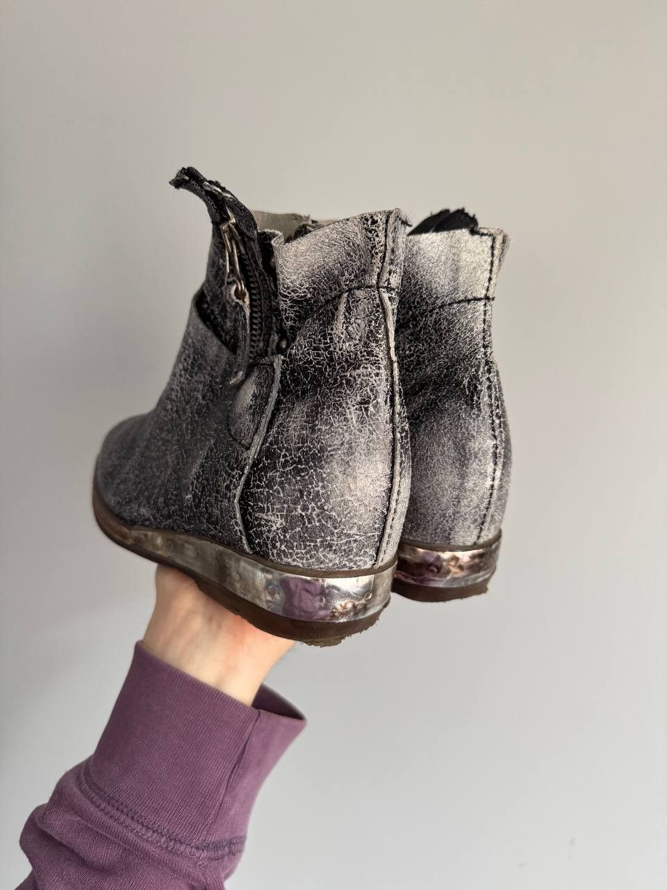 A.S.98 A.S.98 Airstep Metallic Distressed Leather Ankle Boots Size US 7 / IT 37 - 6 Thumbnail