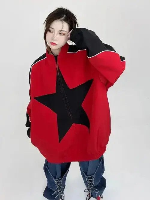 Designer × Hypebeast Jacket windbreaker Harajuku style stars Y2k zipper patchwork Size US L / EU 52-54 / 3 - 4 Thumbnail