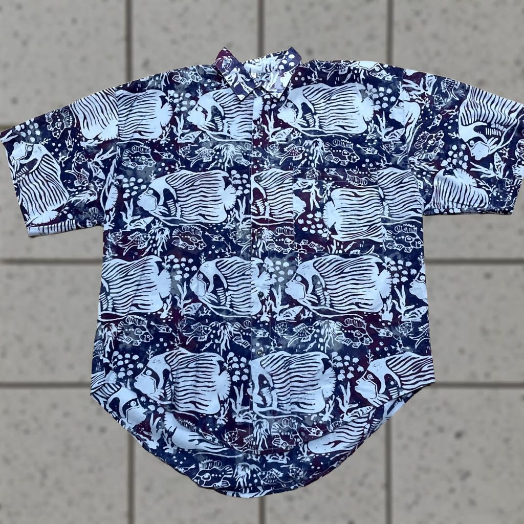 Vintage Java Lava Go With Flow Vintage 90s Fish Print Shirt Men L Blue Oversized Button-Up Casual Shirts Size US L / EU 52-54 / 3 - 1 Thumbnail