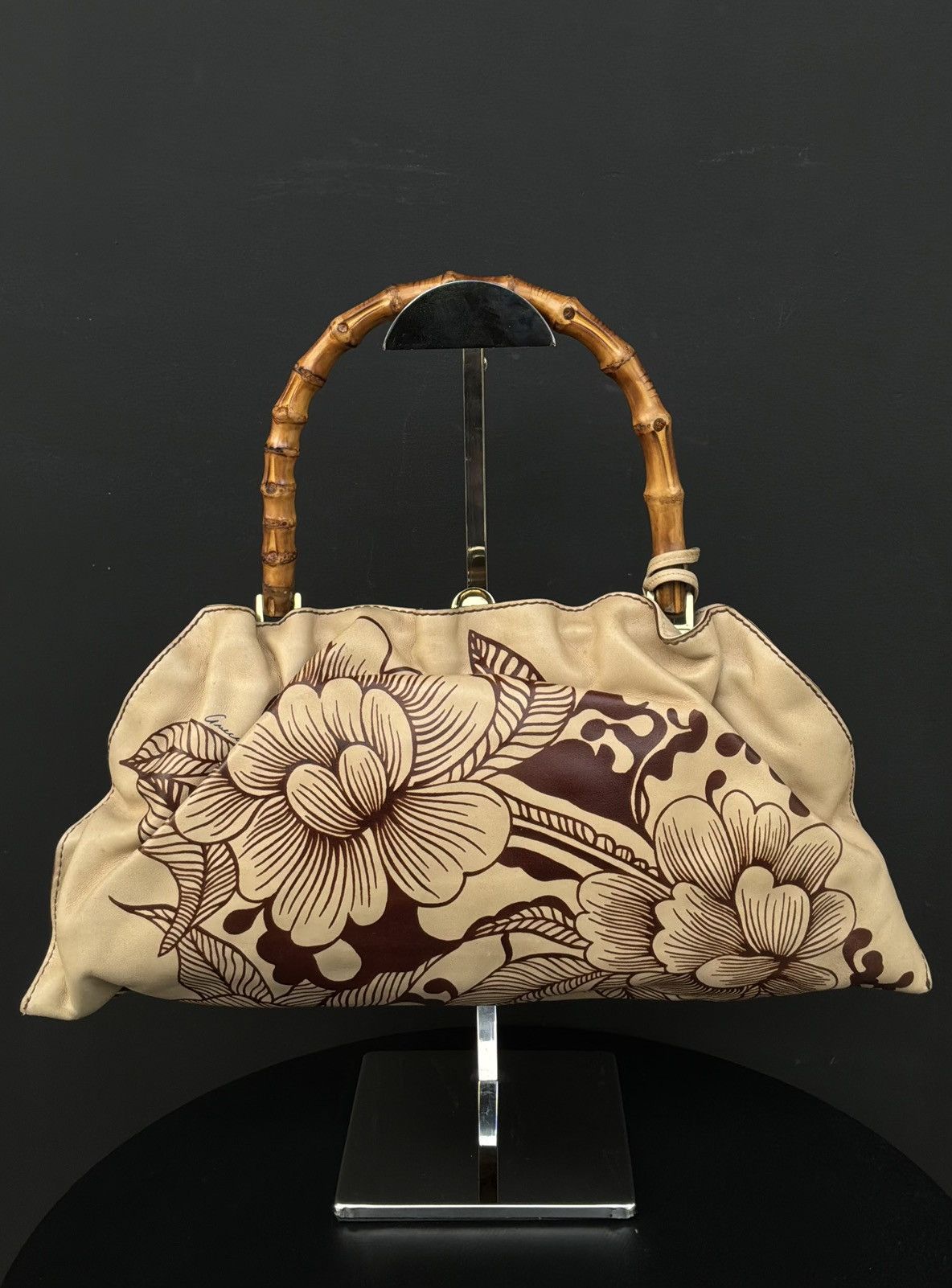 Gucci Gucci - Tom Ford Era - Floral Tattoo Bamboo Leather Shoulder Size ONE SIZE - 2 Thumbnail