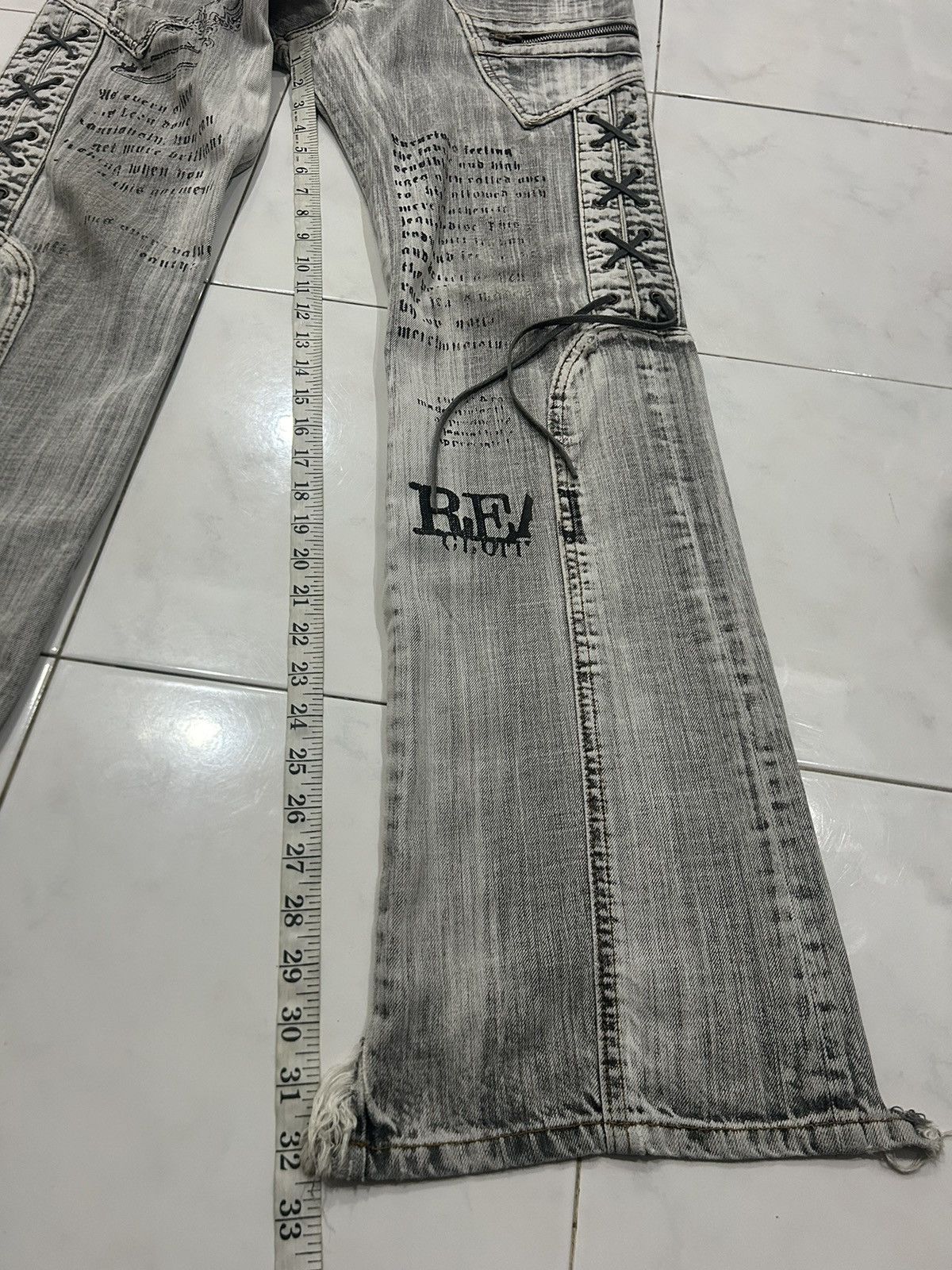 If Six Was Nine Vintage Japanese Mudwash Trashed Printed Faded Flared Jeans Size US 33 - 18 Thumbnail