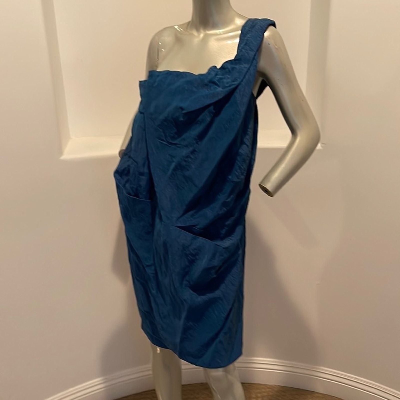 Ports 1961 Ports 1961 Runway One Shoulder Blue Sapphire Dress Size 10 Size L / US 10 / IT 46 - 6 Thumbnail