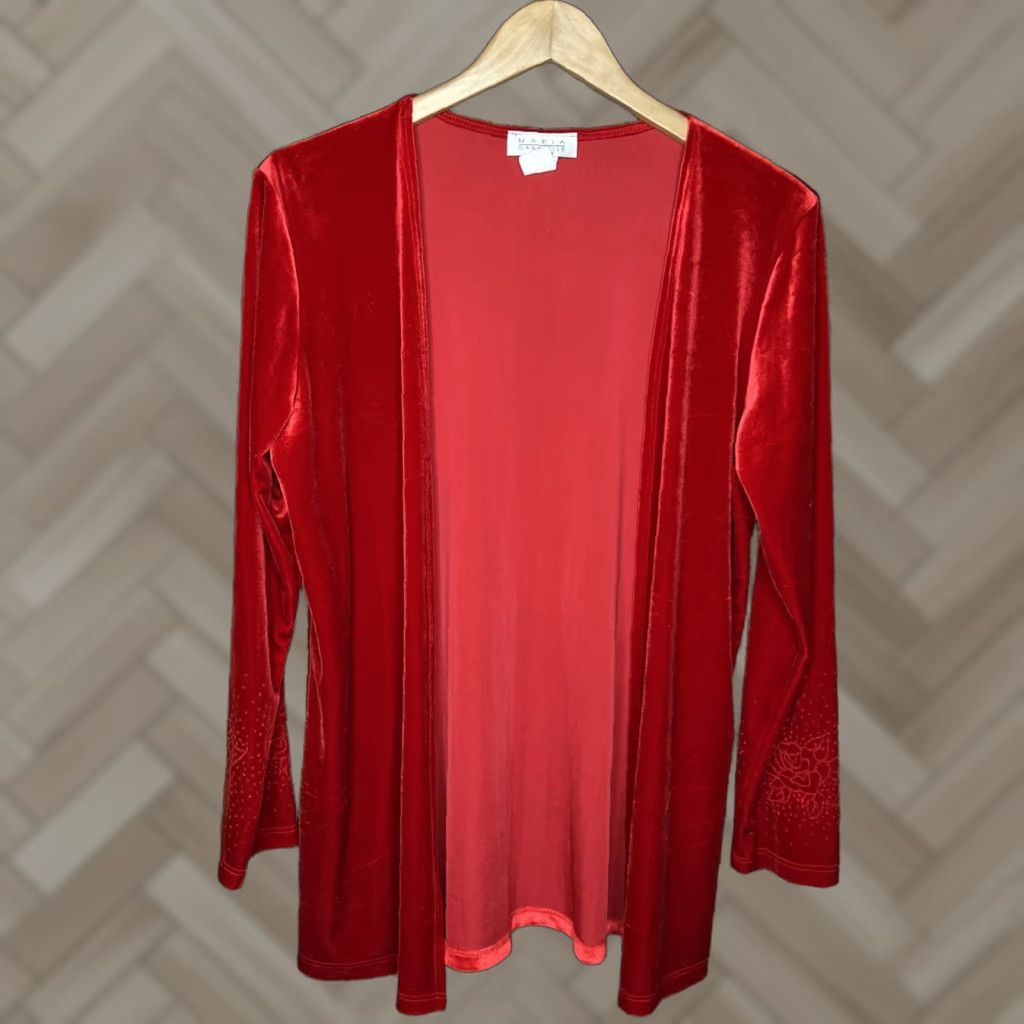 Vintage VINTAGE Maria Gabrielle Red Velour Cardigan Medium Womens Size M / US 6-8 / IT 42-44 - 1 Thumbnail