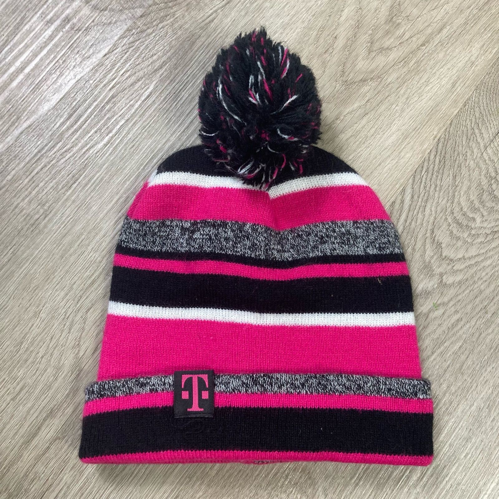 Other T-Mobile Striped Winter Beanie Hat with Pom Unisex Size ONE SIZE - 1 Thumbnail