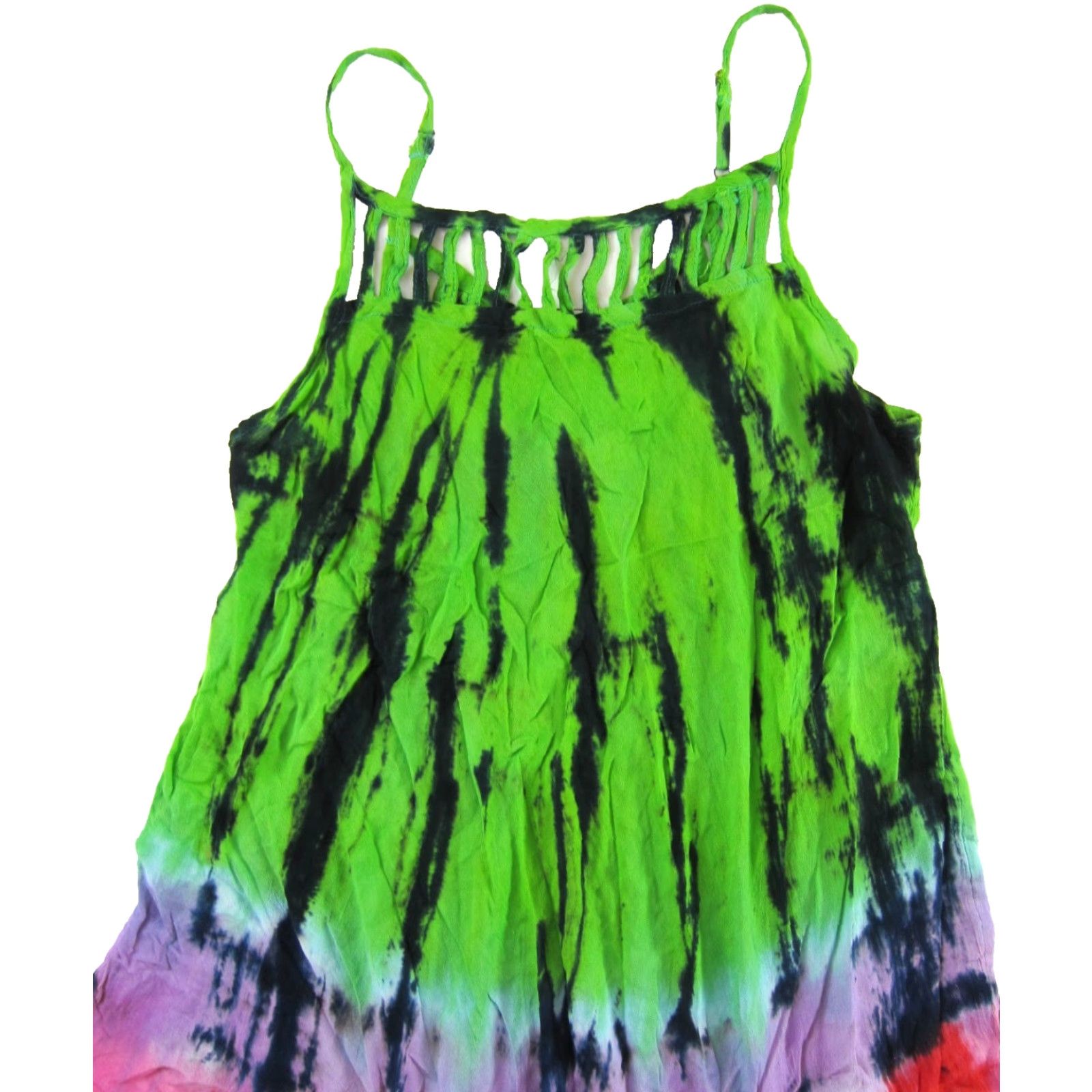 Vintage NWT Beach By Exist Rayon Seafoam Red Green Tie Dye Long Maxi Tank Dress One Size Size ONE SIZE - 4 Thumbnail