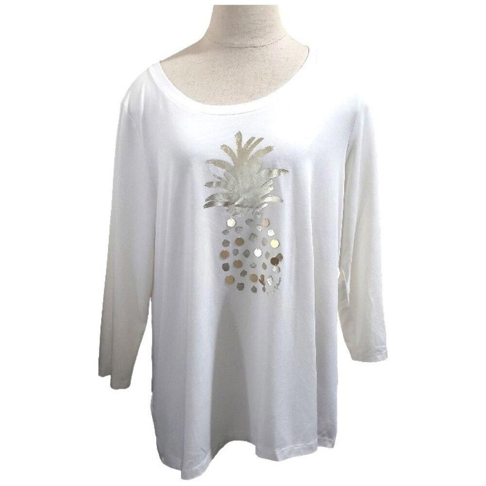 Tommy Bahama CT1735 Tommy Bahama White with Gold Pineapple T-shirt M Size M / US 6-8 / IT 42-44 - 1 Thumbnail