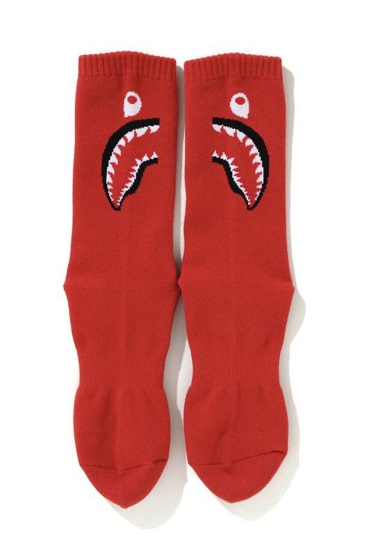 Bape A BATHING APE SHARK SOCKS X3 RED GRAY BLACK Size ONE SIZE - 3 Thumbnail