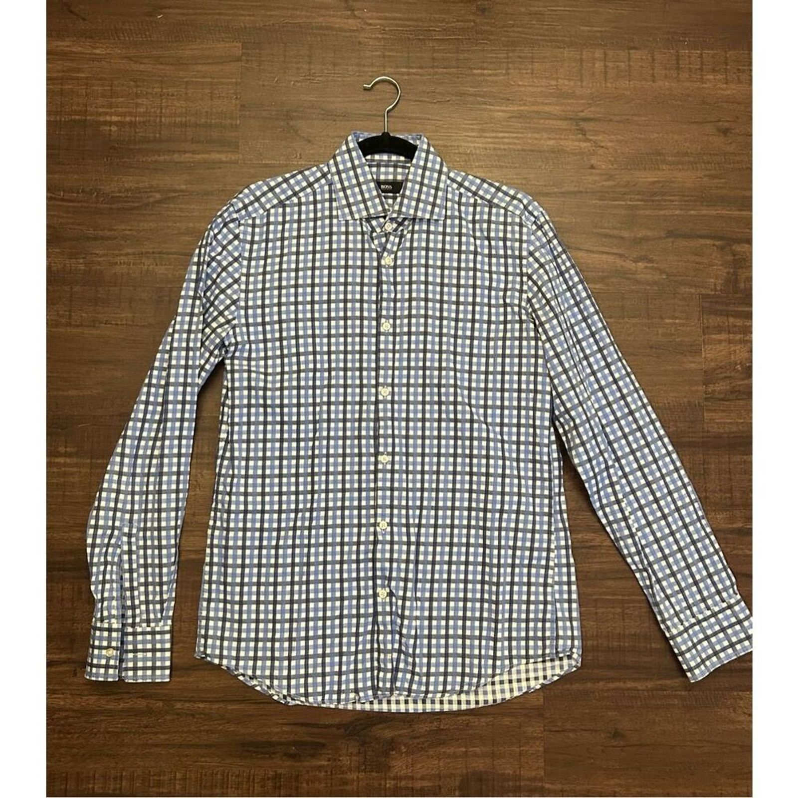 Hugo Boss Hugo Boss Blue Gray Check Button-Down, Sz Medium * Size US M / EU 48-50 / 2 - 1 Thumbnail