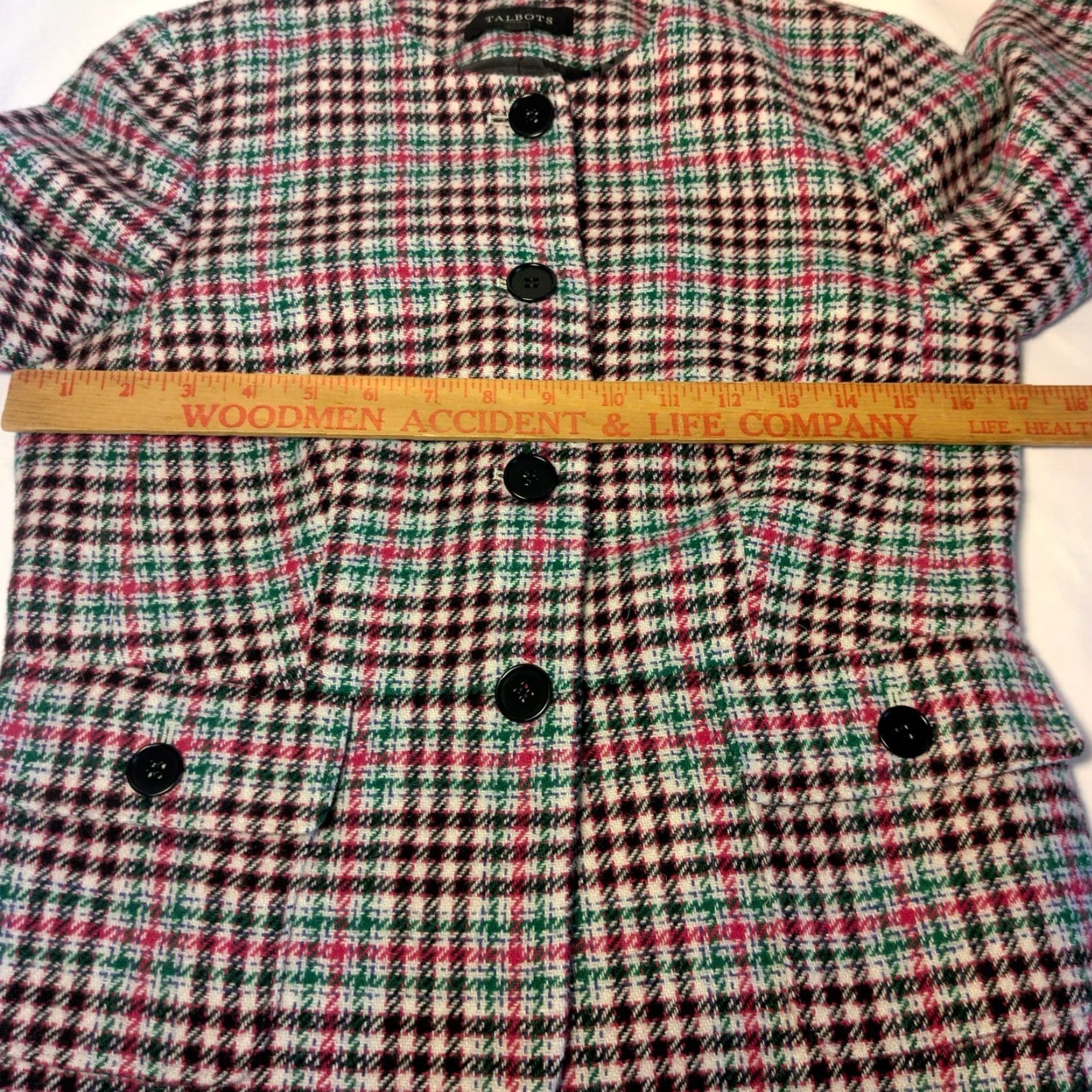 Talbots Talbots Blazer Women Size 4 Wool Blend Plaid Cream Pink Green Black Multicolor Short Jacket, Four-Button, Single-Breasted, Professional, Women Size S / US 4 / IT 40 - 7 Thumbnail