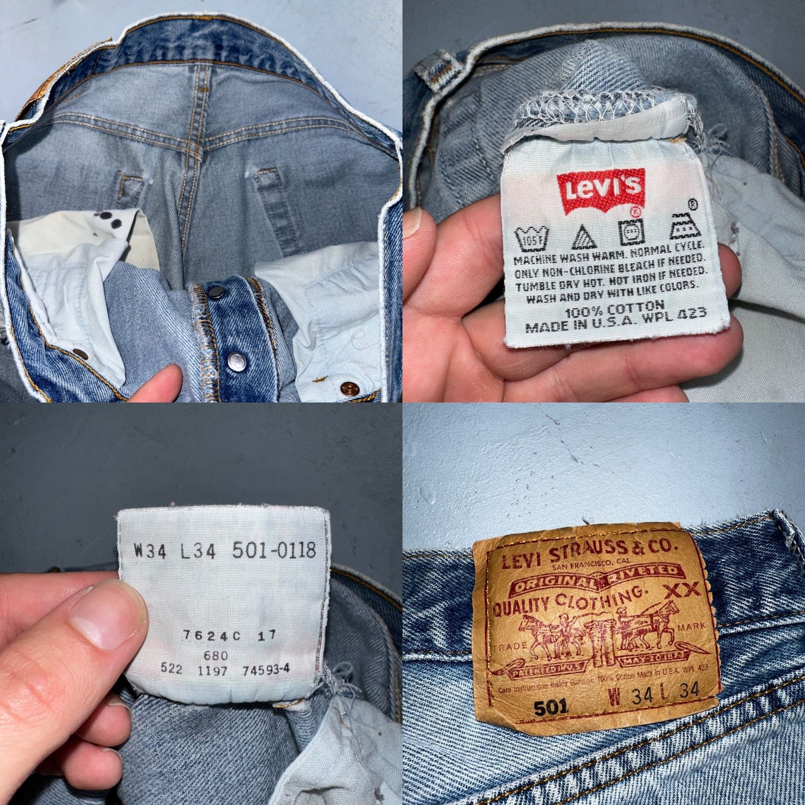 Levi's Levi's 501 Vintage 90s Jeans 34x34 Blue Light Wash Mens Regular Straight 34 Inseam 34 Cotton Denim Jeans Size US 34 / EU 50 - 9 Thumbnail