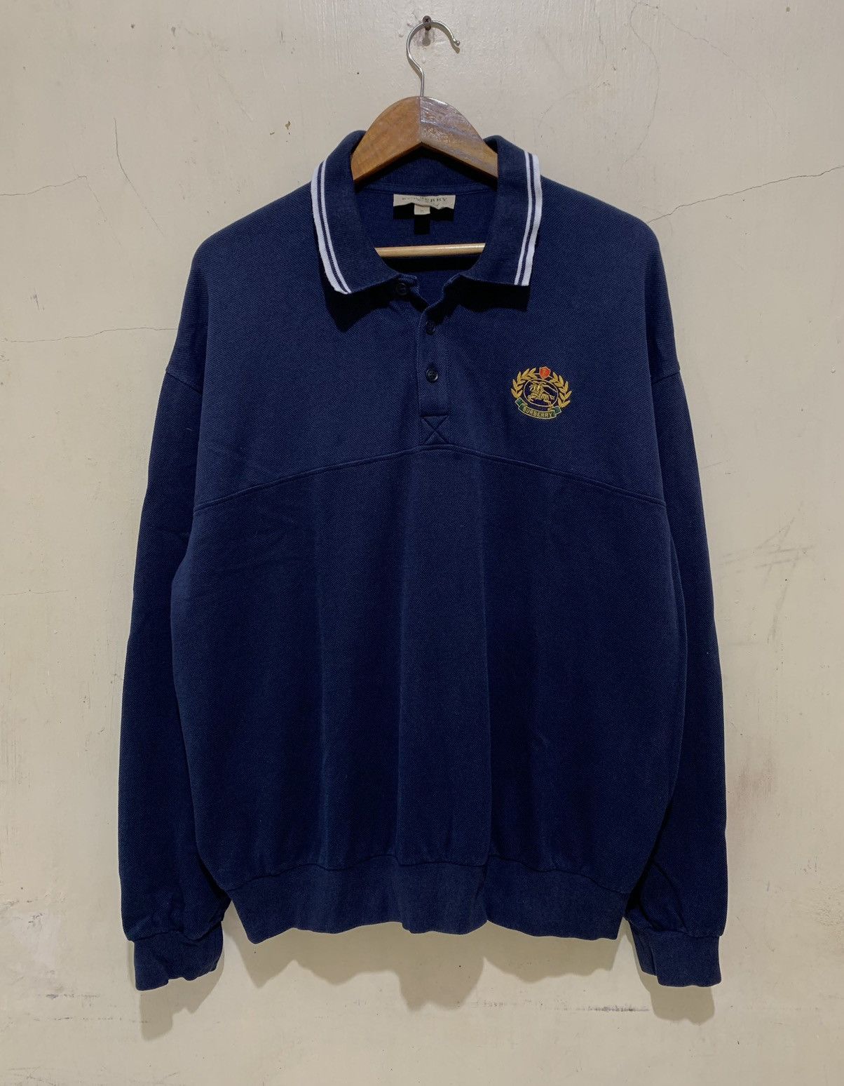 image of Burberry Sweater With Collar in Navy, Men's (Size XL)